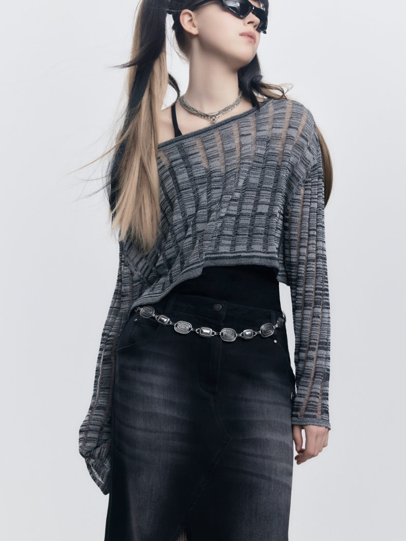 Hollow Loose One-Shoulder Knit Sweater