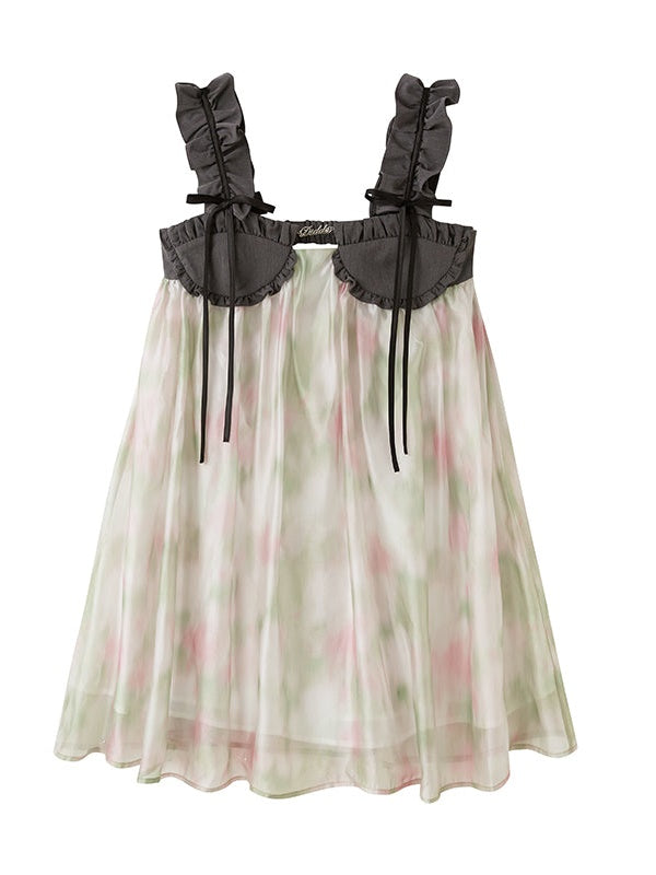 Frill Strap Chiffon Suspender Puffy Dress