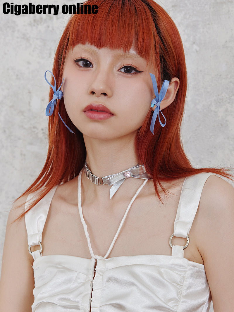 PU Zircon Bow Choker & Hair Accessory