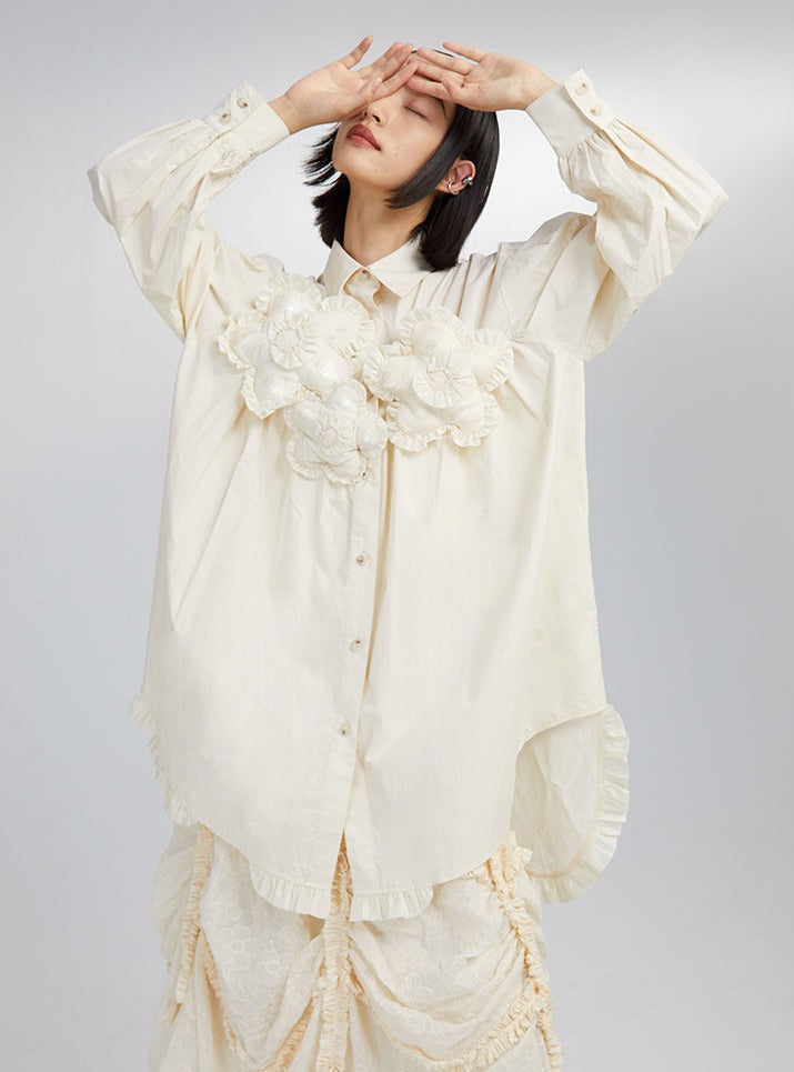 Cotton Flowers Irregular Ruffled Shirt