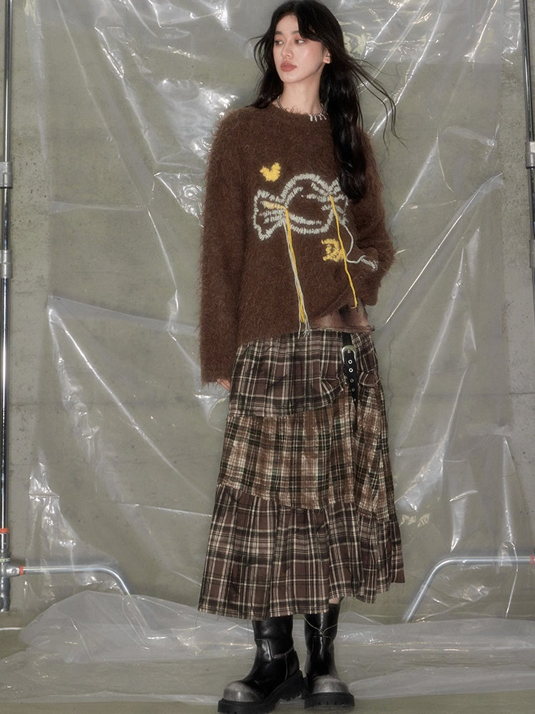 Wasteland Style Stitching Plaid Skirt