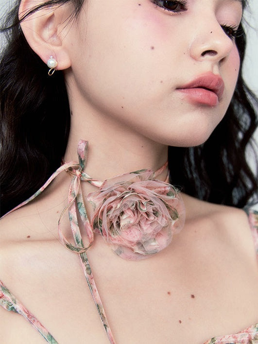 Mesh Adjustable Rose Flower Choker