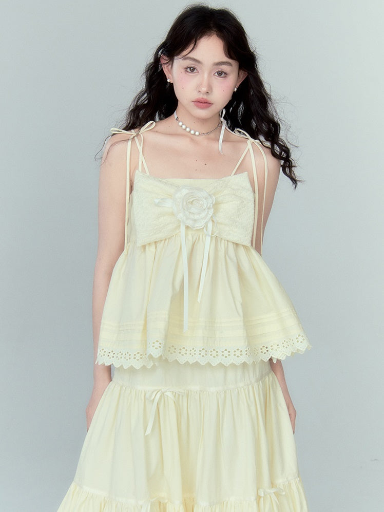 Ribbon Puffy Short Camisole ï¼?Ribbon Cake Skirt