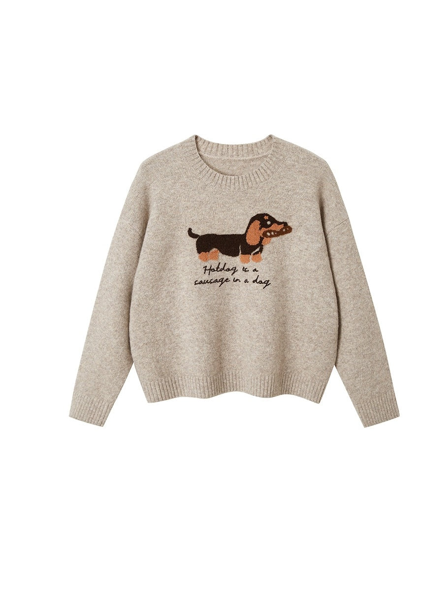 Dog Lazy Round Neck Pullover Sweater