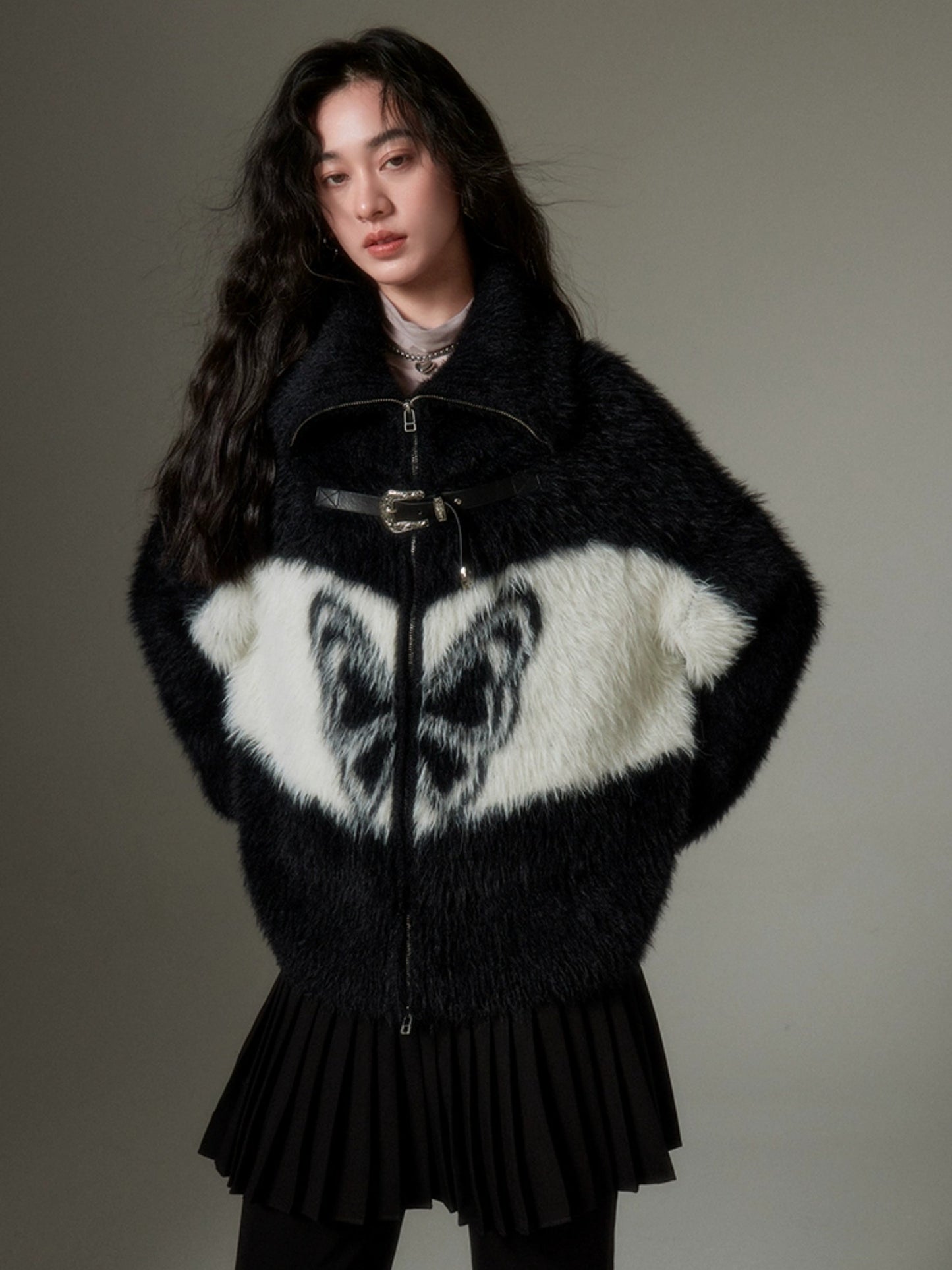 Butterfly Pattern Imitation Mink Knitted Cardigan