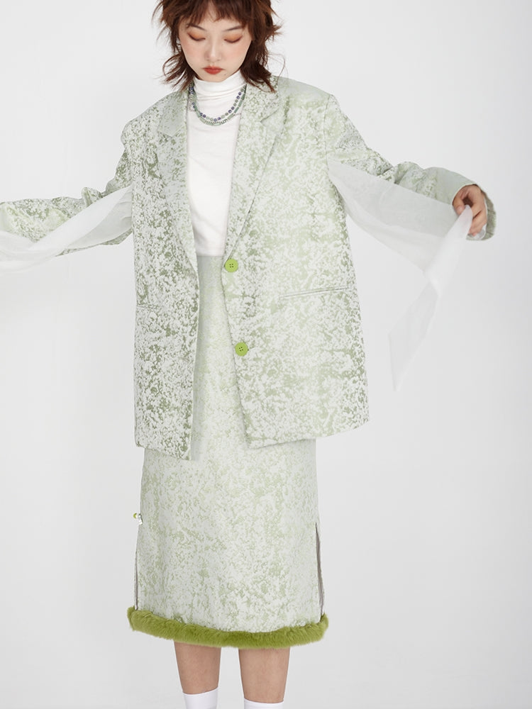 New Chinese Embroidered Slit Furry Skirt