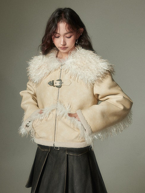 Eco-friendly Fur Distressed Leather Jacket