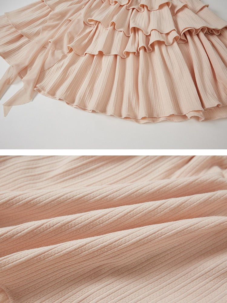 Strap Off-shoulder Ruffle Stitching Dress