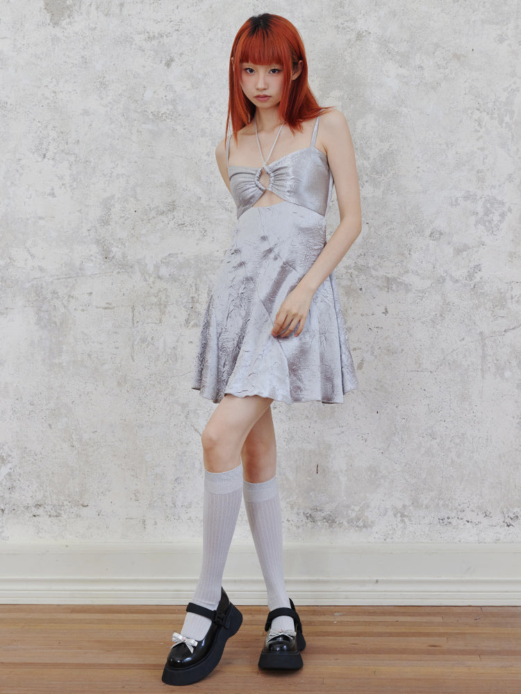 Shiny Hollow Suspender Dress & Lace Sleeve