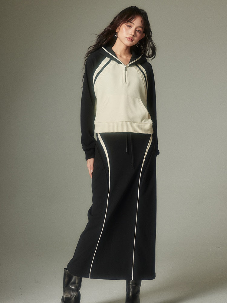 Half-ZIP Hooded Sweat Pulloverï¼?Line Skirt