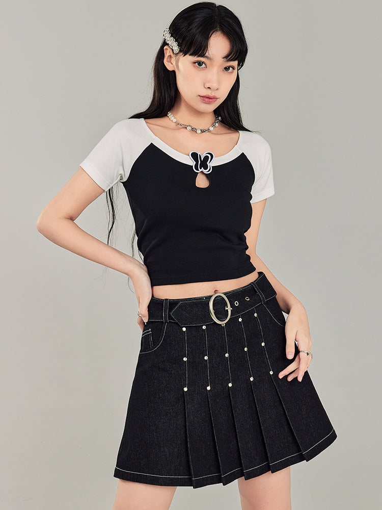 Denim Pleated Skirt