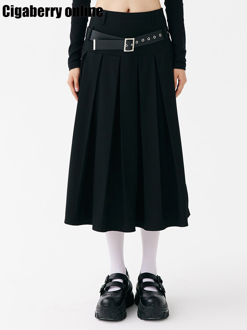 Low-waisted Long Pleated Skirt