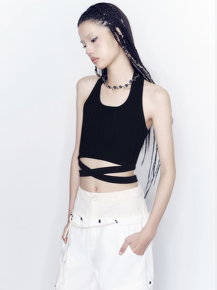 Elastic Texture Bottoming Shirt & Strap Vest