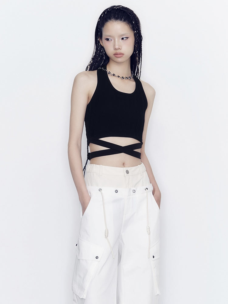 Elastic Texture Bottoming Shirt & Strap Vest