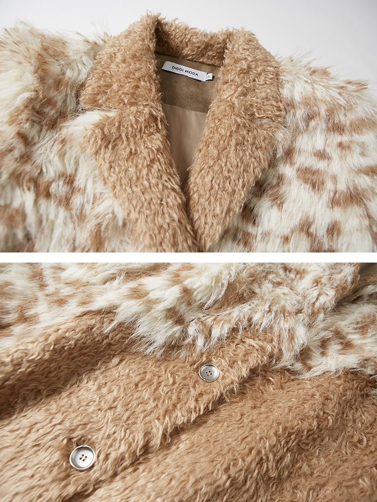 Leopard Print Switching Mid-length Fur Coat