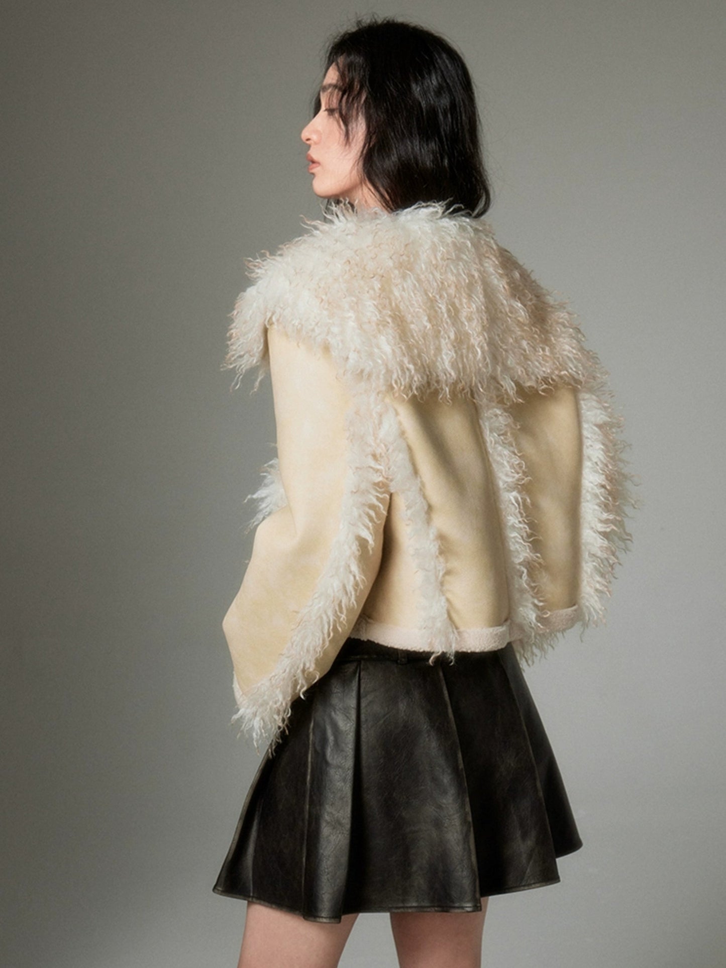 Eco-friendly Fur Distressed Leather Jacket