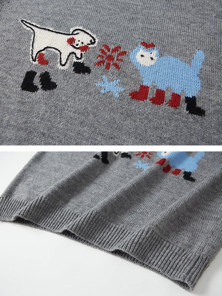 Kittens And Puppies Embroidered Sweater