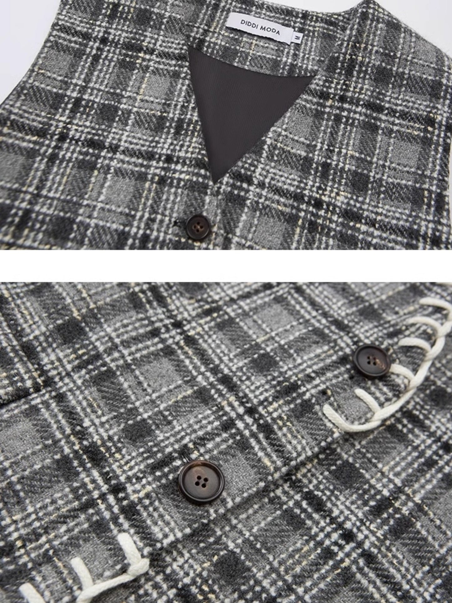 Woven Plaid No-Collar Jacket ï¼?Vest ï¼?Pleated Skirt