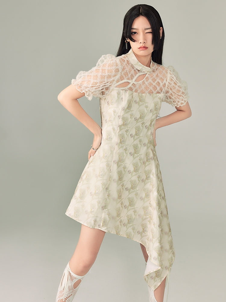 Jacquard Cheongsam Irregular Dress