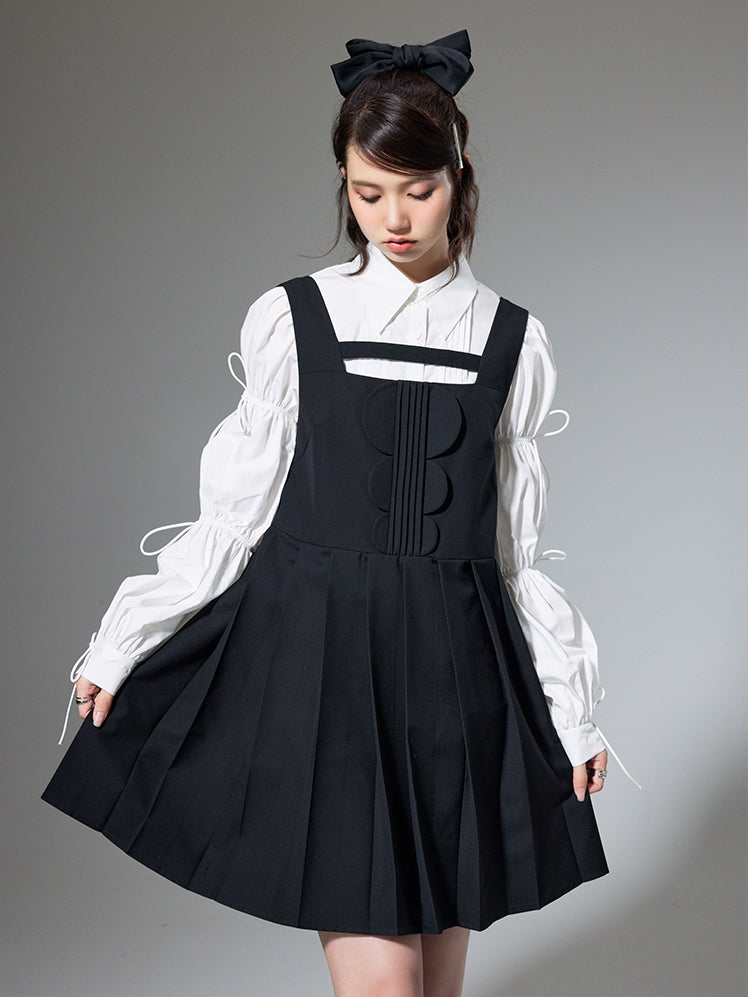 Hollow Pleated Suspender Skirt