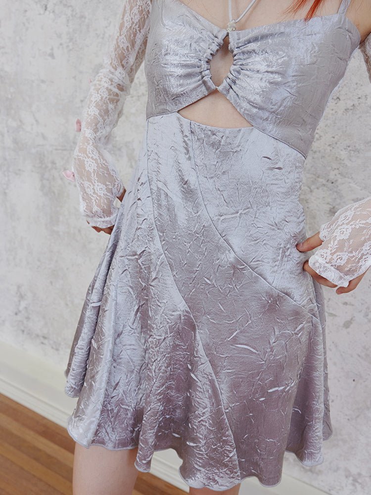 Shiny Hollow Suspender Dress & Lace Sleeve