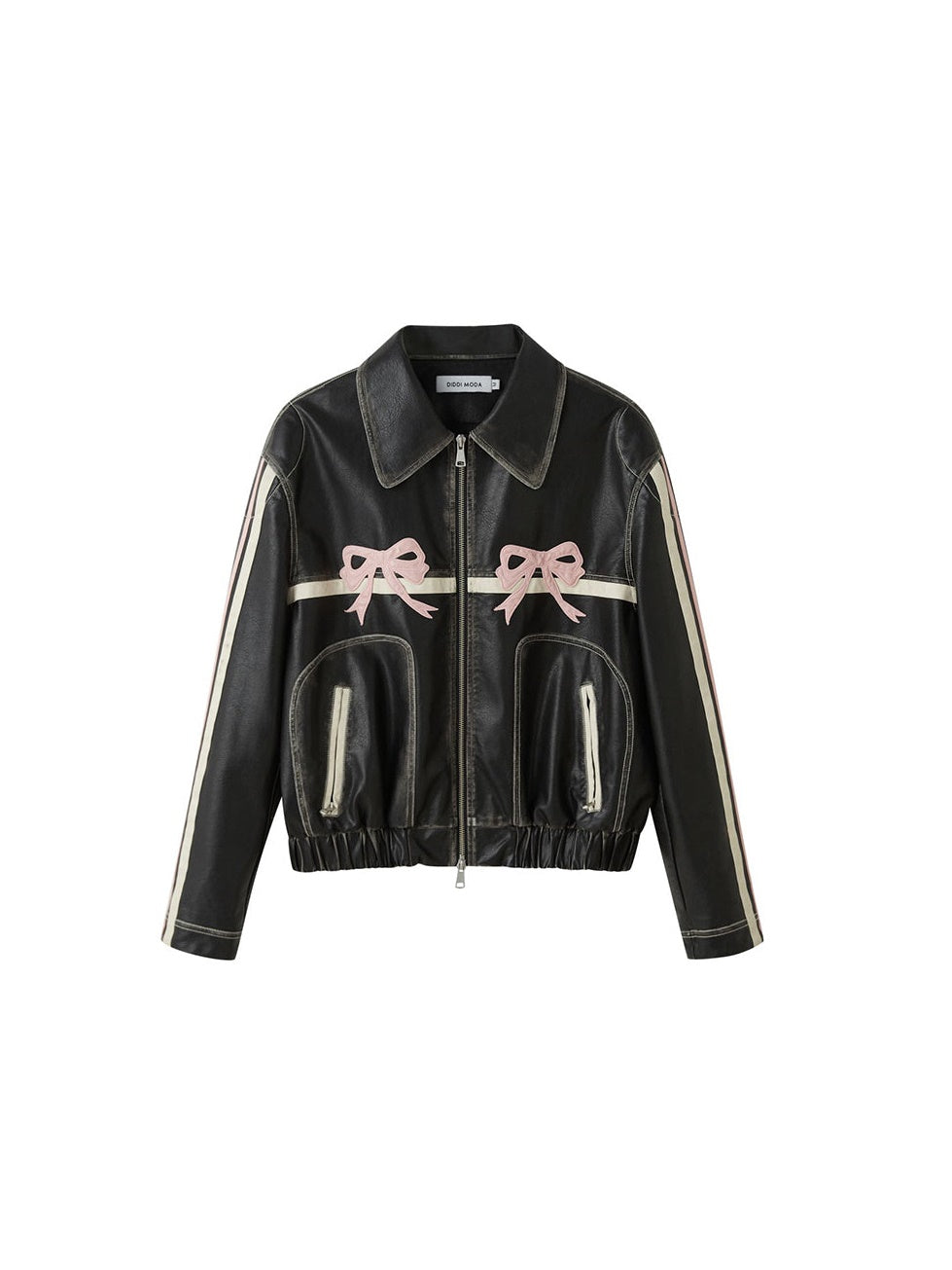 Bowknot Retro Color-Painted Leather Jacket