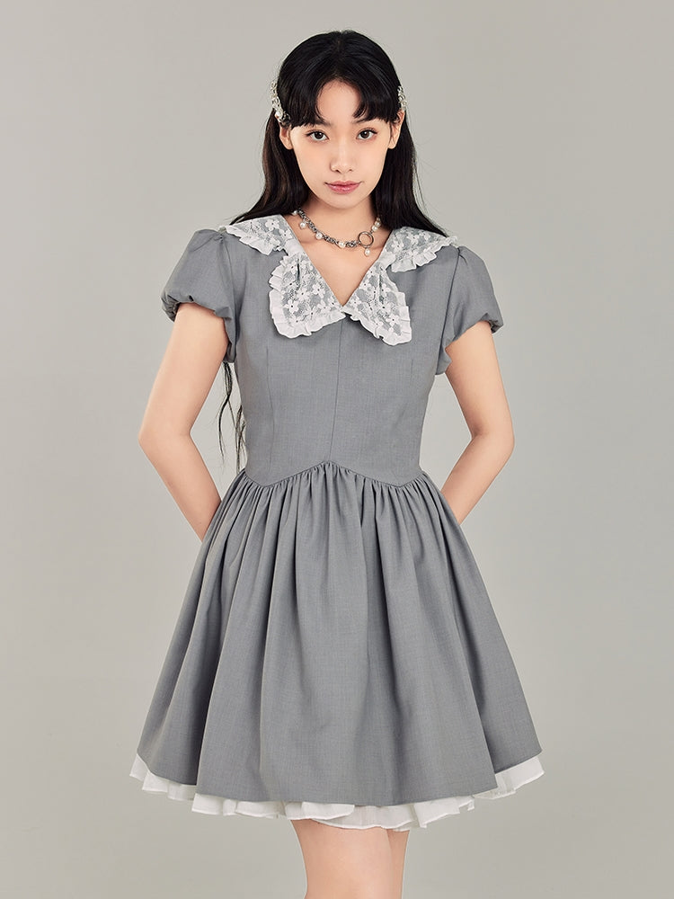 Bow Doll Collar Waist Thin Dress