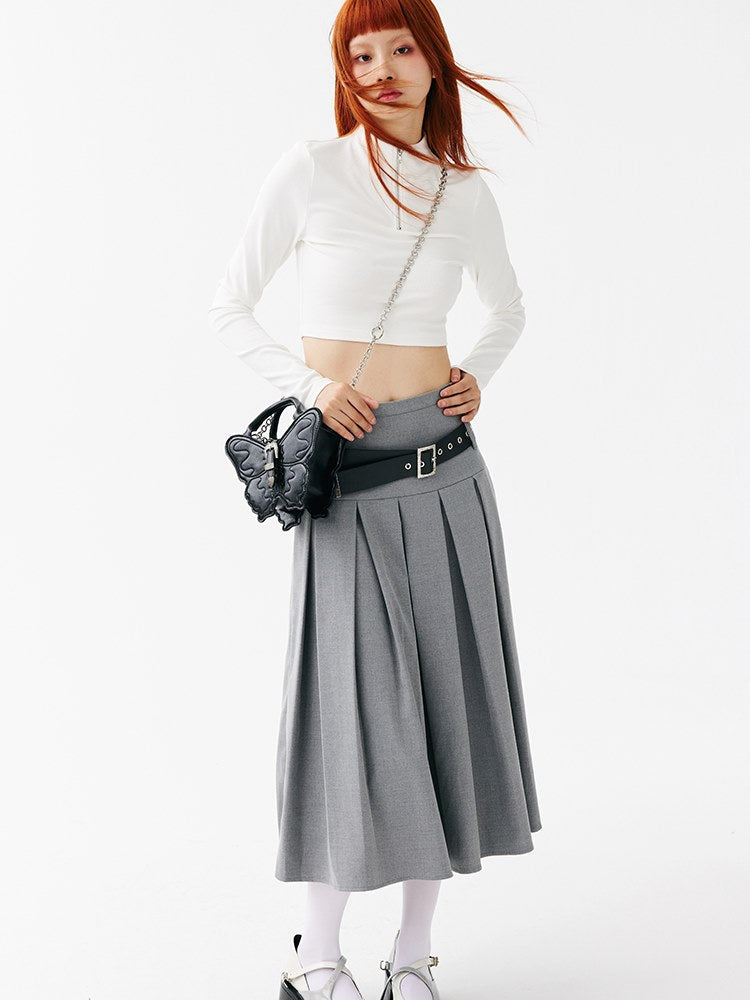 Low-waisted Long Pleated Skirt