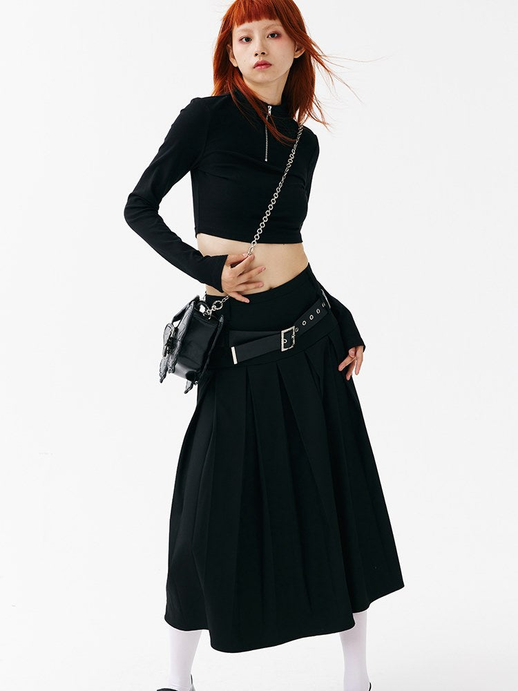 Low-waisted Long Pleated Skirt