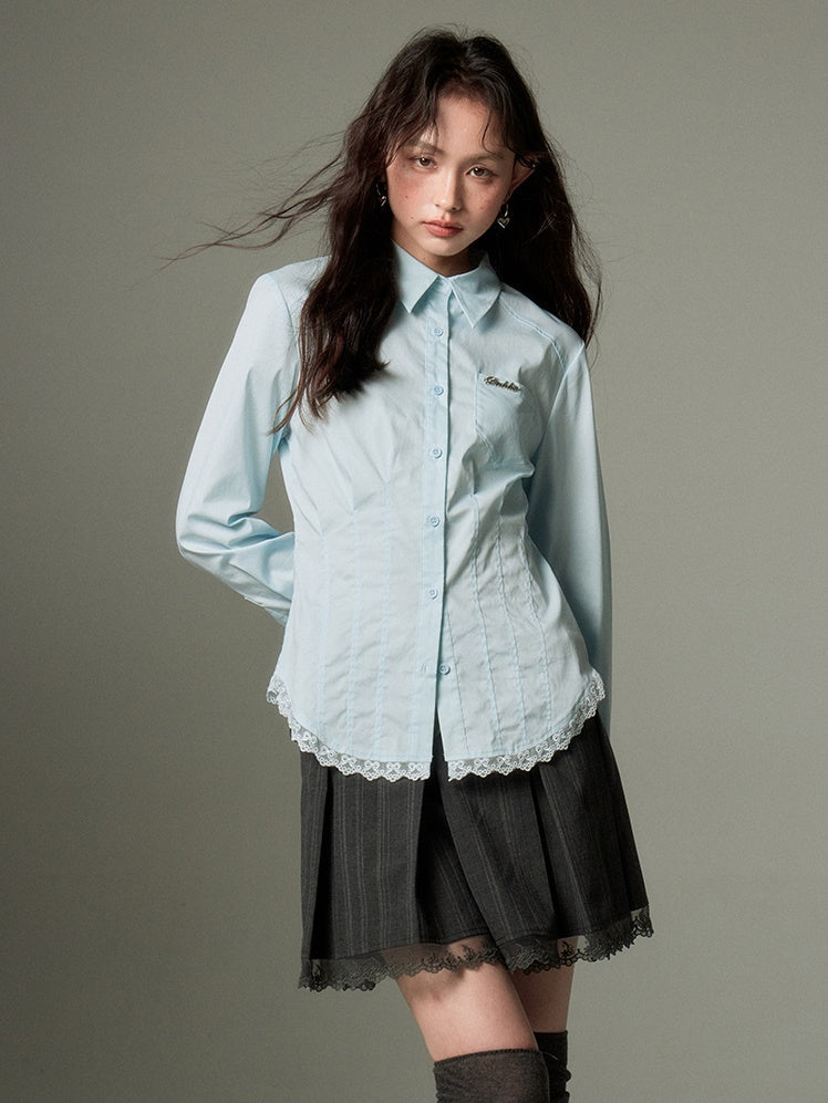 Lace Stitch Waist Slim Shirt