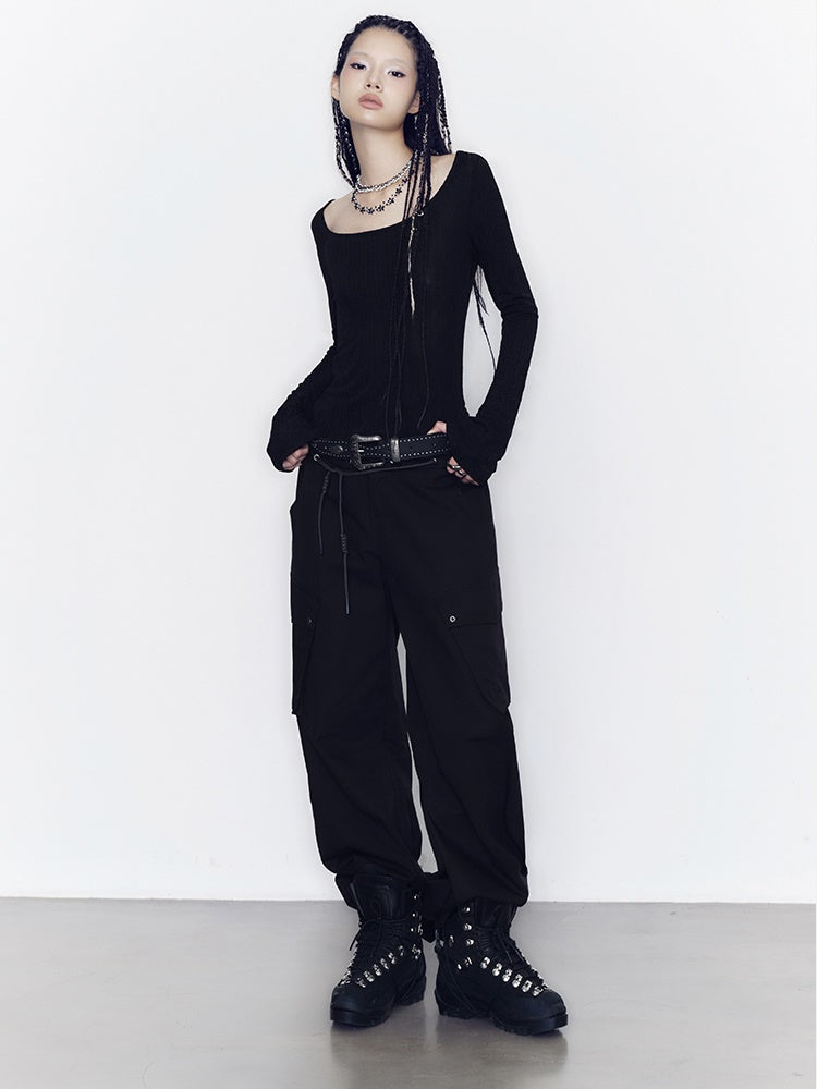 Elastic Texture Bottoming Shirt & Strap Vest