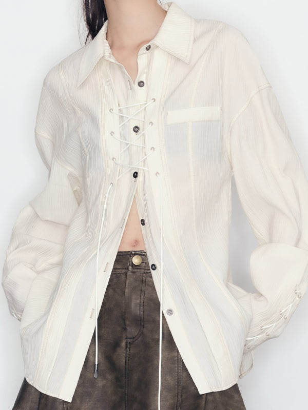 Tuck Design Lace-up Shirt