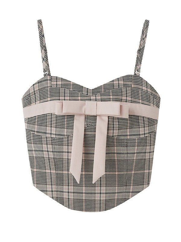 Plaid Bow Cropped Camisole ï¼?Long Skirt