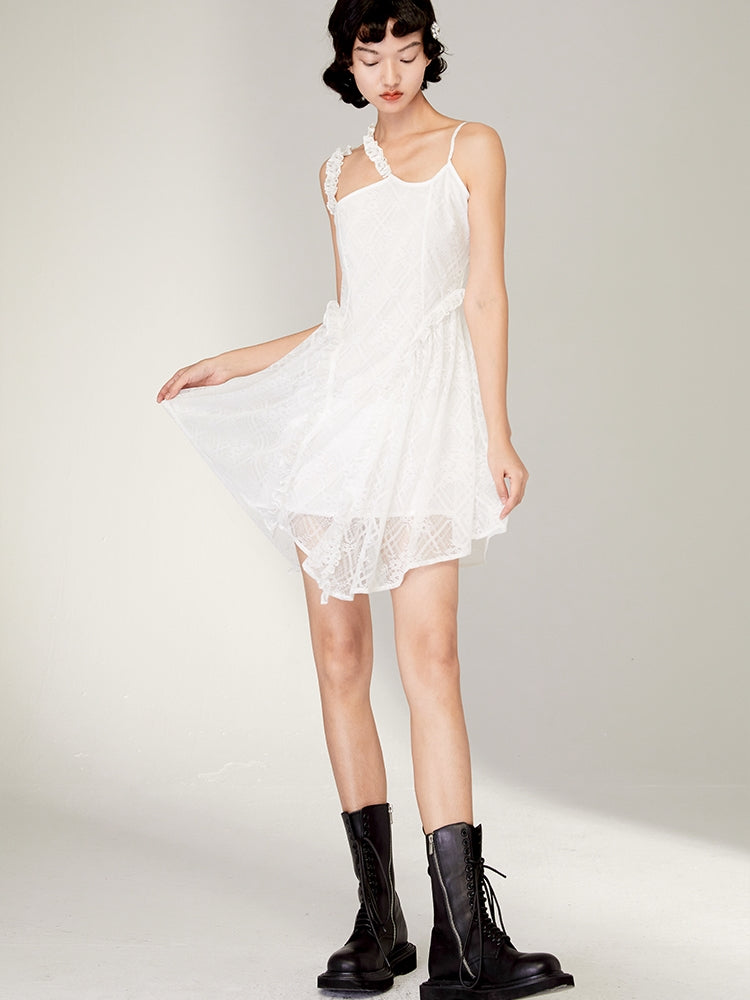 Lace Irregular Hem Sling Dress