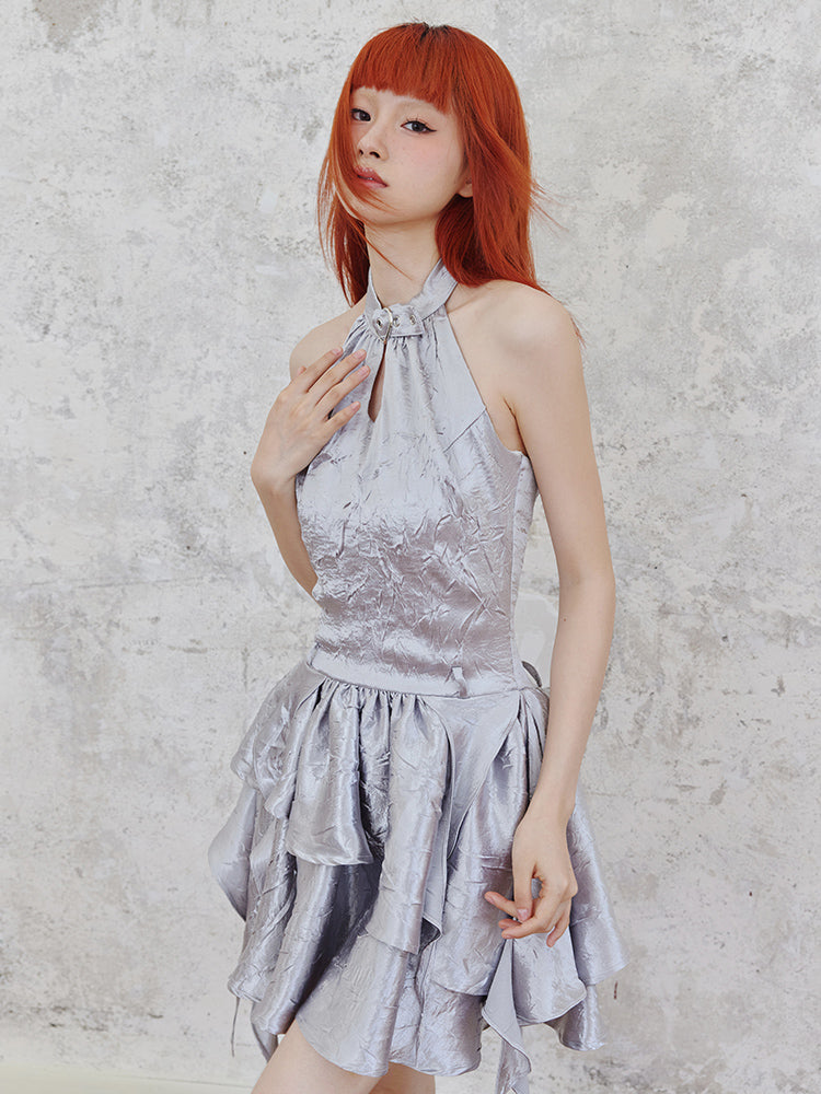 Shiny Glitter Halter Neck Dress