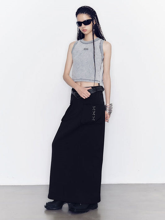 Three-dimensional Pocket High Waist Medium Skirt