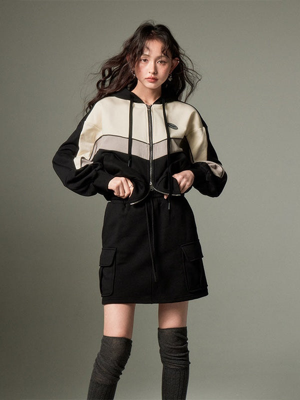 Sports Style ZIP-up Hoodie ï¼?A-Line Skirt