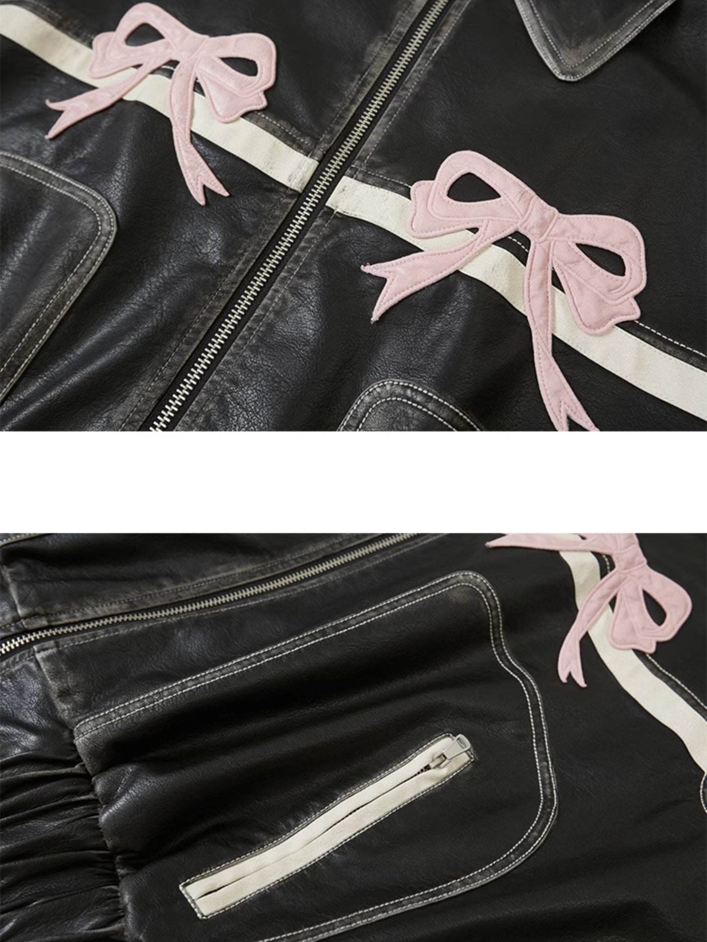 Bowknot Retro Color-Painted Leather Jacket