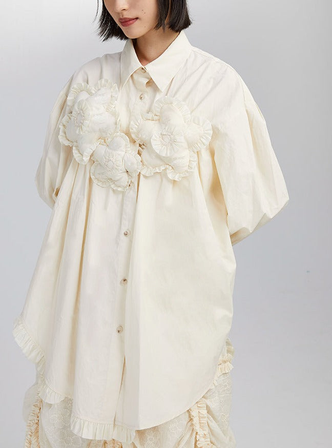 Cotton Flowers Irregular Ruffled Shirt