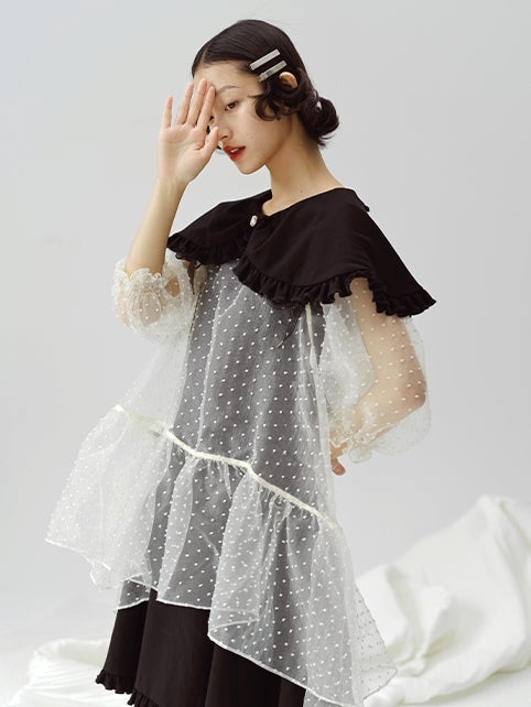 Girlish A-Line Mesh Cover Skirt