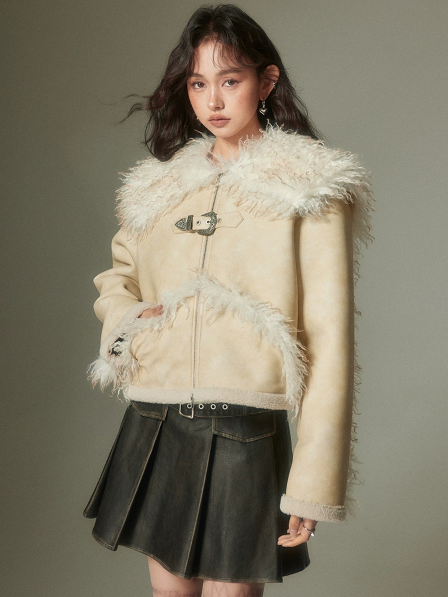 Eco-friendly Fur Distressed Leather Jacket