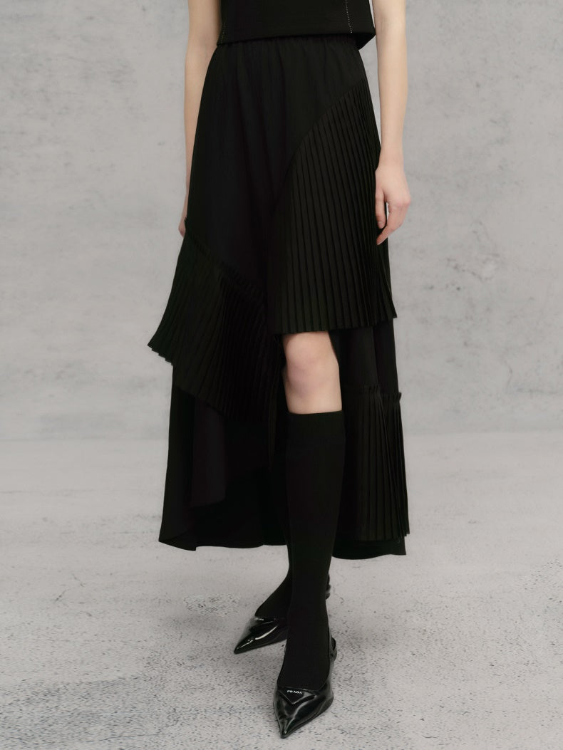 Three-dimensional Pleated Splicing Slit Skirt