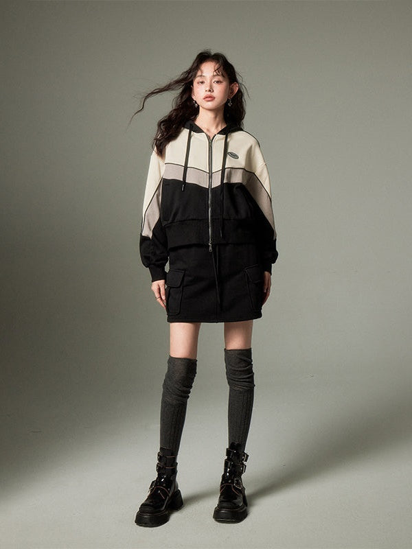 Sports Style ZIP-up Hoodie ï¼?A-Line Skirt