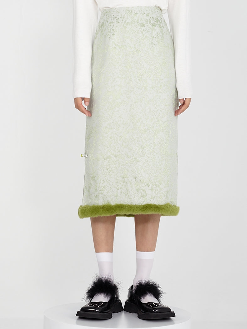 New Chinese Embroidered Slit Furry Skirt