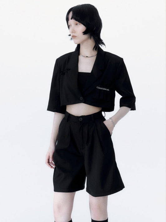 Short-sleeved Cropped Jacket ï¼?High Waist Shorts