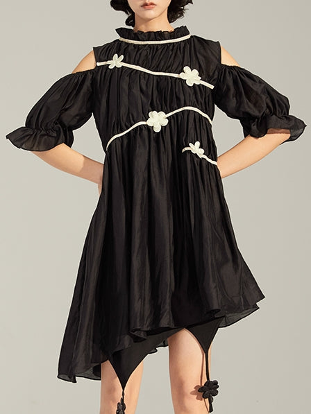 Embossed Flower Off-the-shoulder Dress