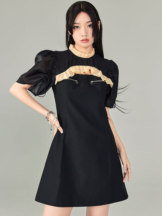 Zipper Cheongsam Short Sleeve Dress