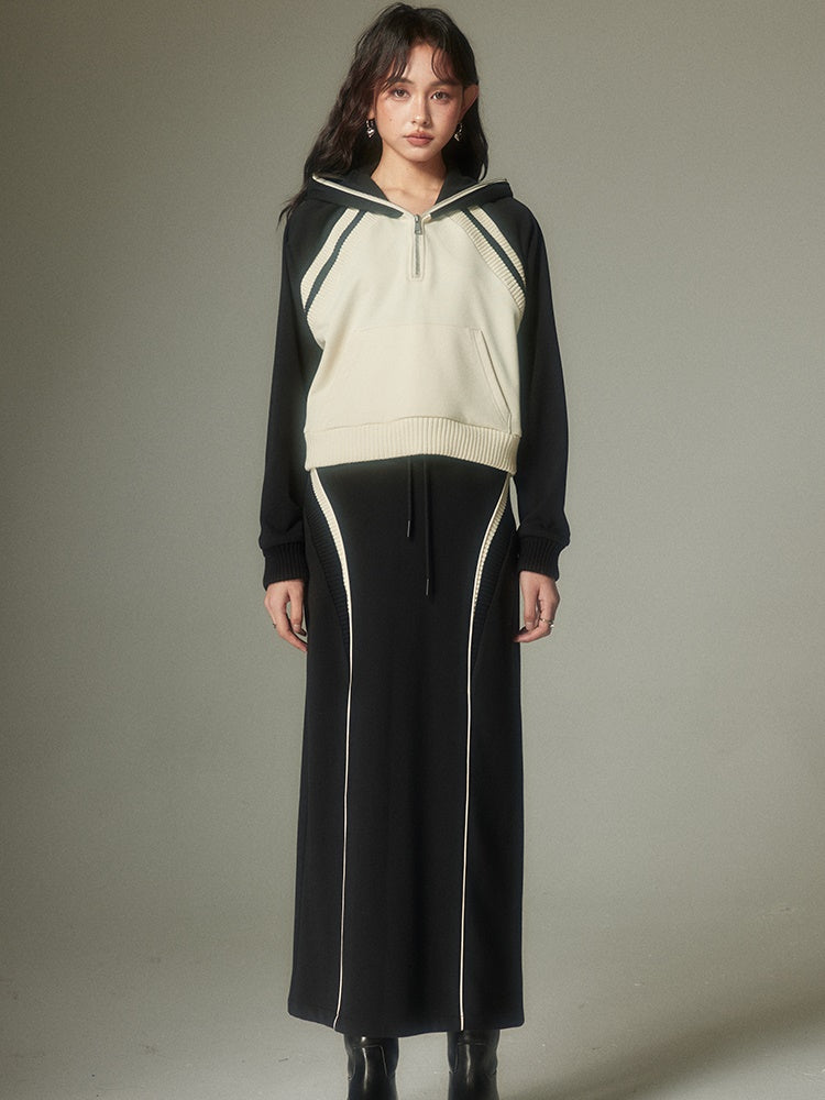 Half-ZIP Hooded Sweat Pulloverï¼?Line Skirt