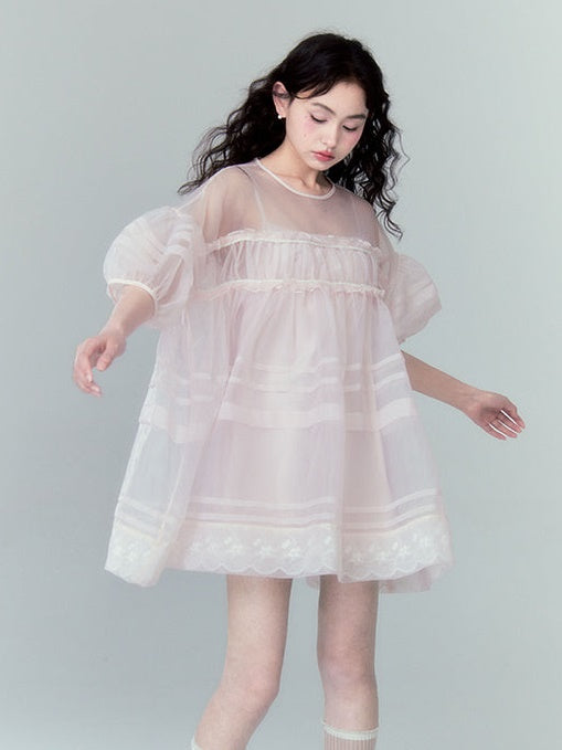 A-line Mesh Sheer Lace Hem Dress