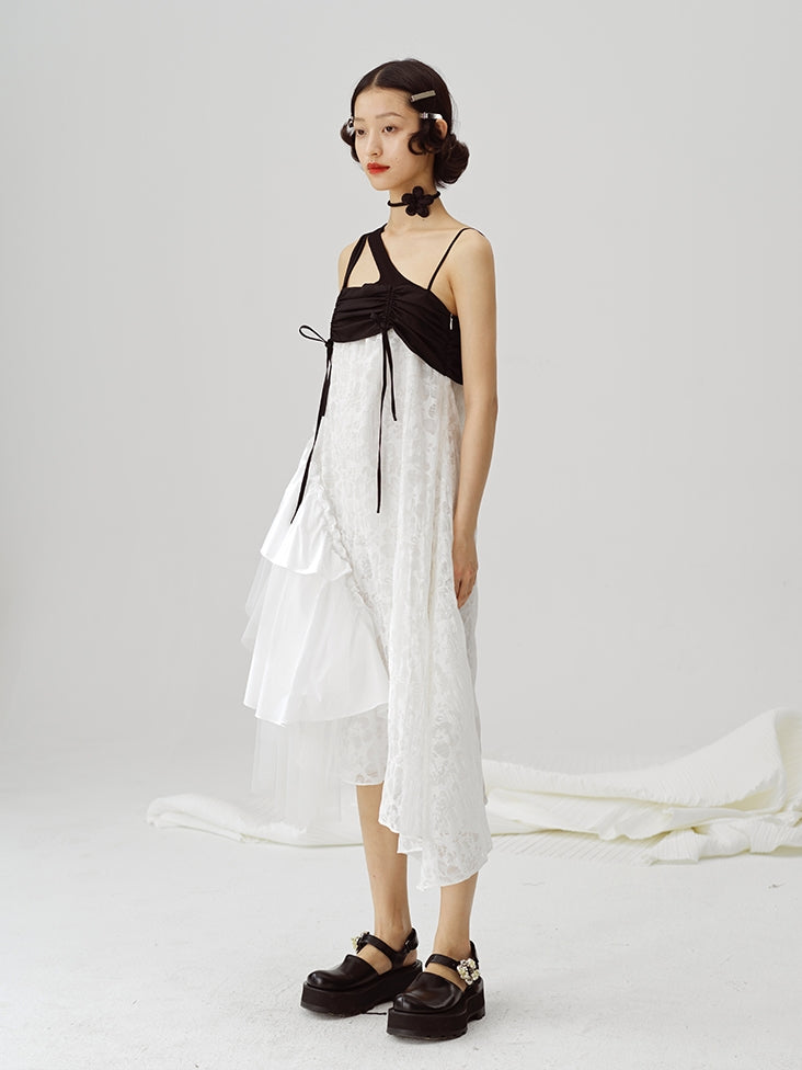 Black And White Irregular Suspender Dress